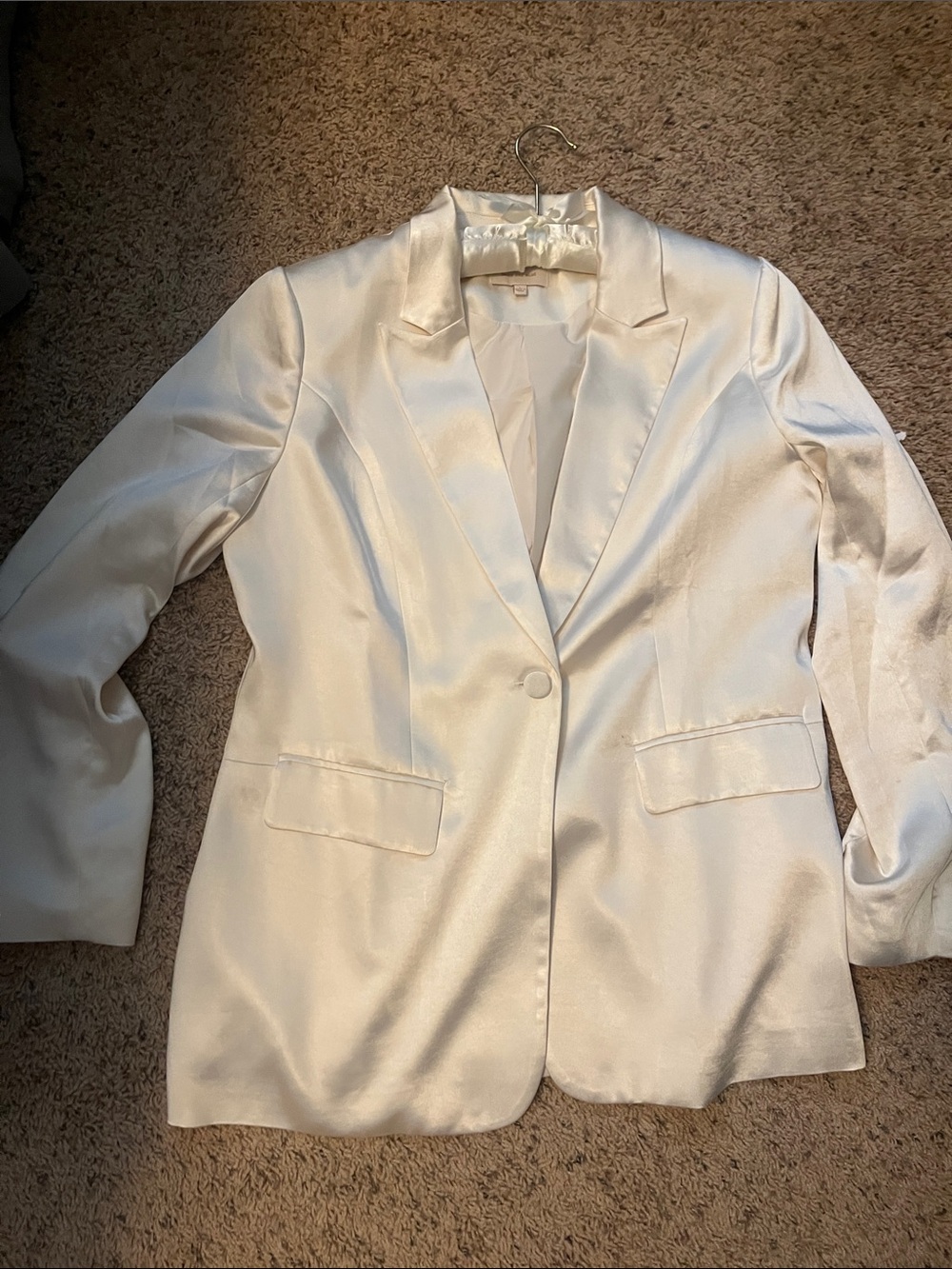 Skies Are Blue Satin Ivory Single-Button Blazer